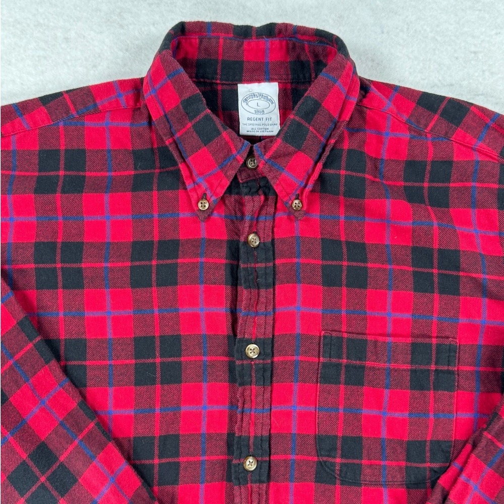 Brooks Brothers 1818 Regent Fit Red Black Plaid Flannel Button Down Shirt Mens L